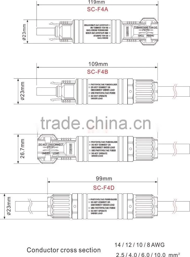 solar fuse connector with diode for solar power system