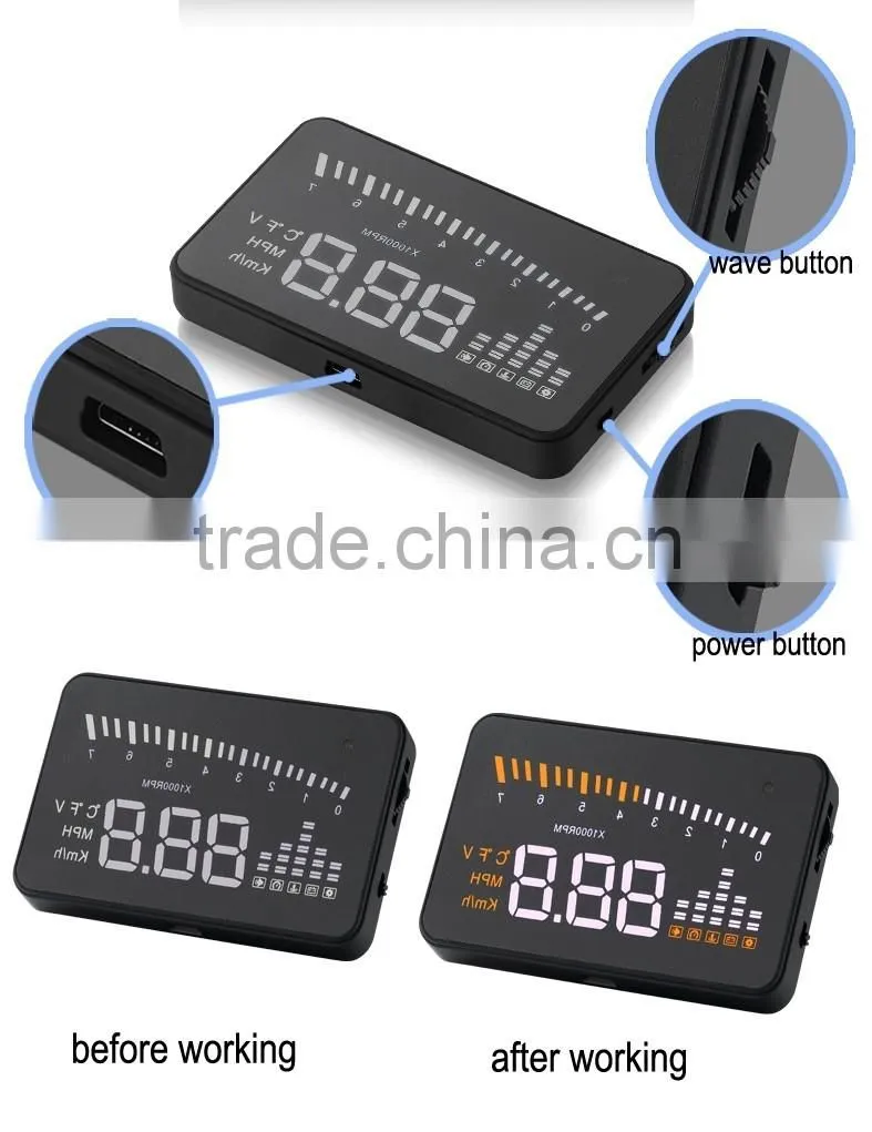 X5 3" Auto Car HUD Head Up Display X3 Universal OBD2 II Interface Overspeed Warning Windshield Project Alarm System Consumption