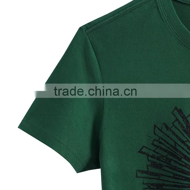 Mens Green Cotton T-shirt Custom Water-based Pigment Printed T-Shirt