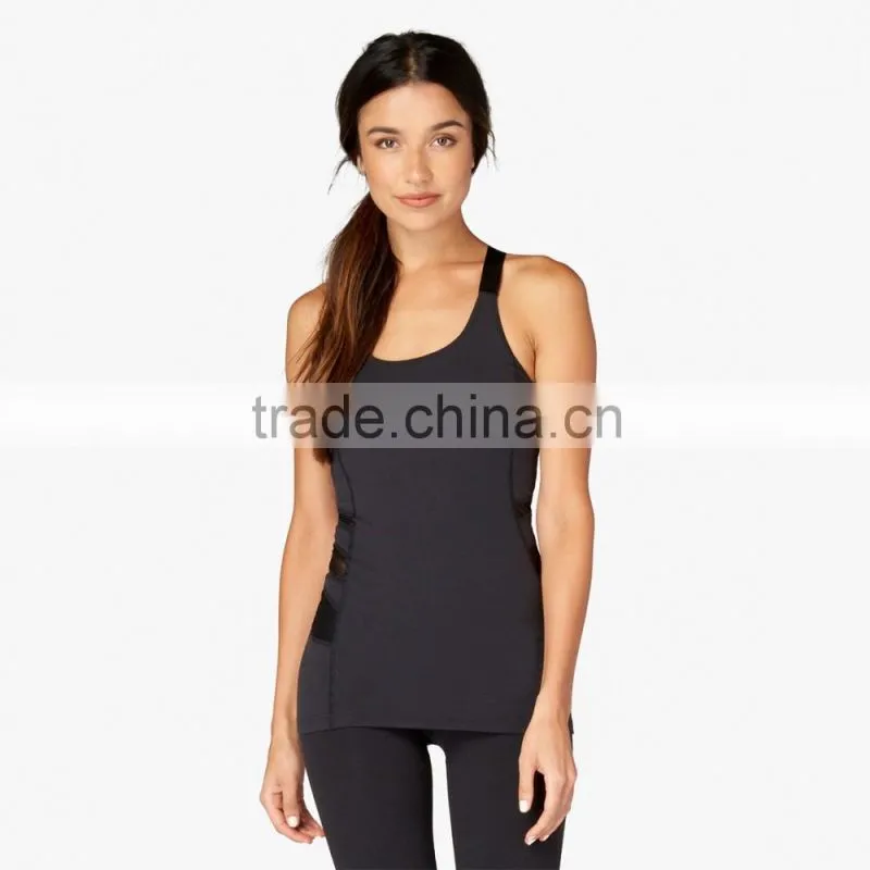 Adjustable elastic straps triple mesh blank tank top women