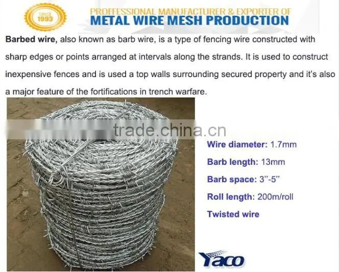 Beautiful surface treatment 1.57mm hi-tensile barbed wire price