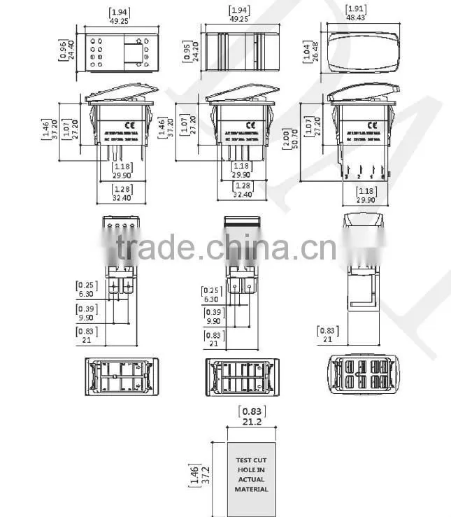 24V rocker switches with light limit 3 pin marine rocker switch