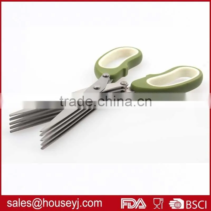 5 layer blades kitchen herb scissors with soft grip handle stainless steel kitchen scissors
