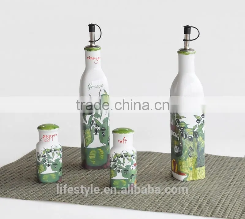 Ceramic Sell Oil & Vinegar Set,Stoneware With Decal