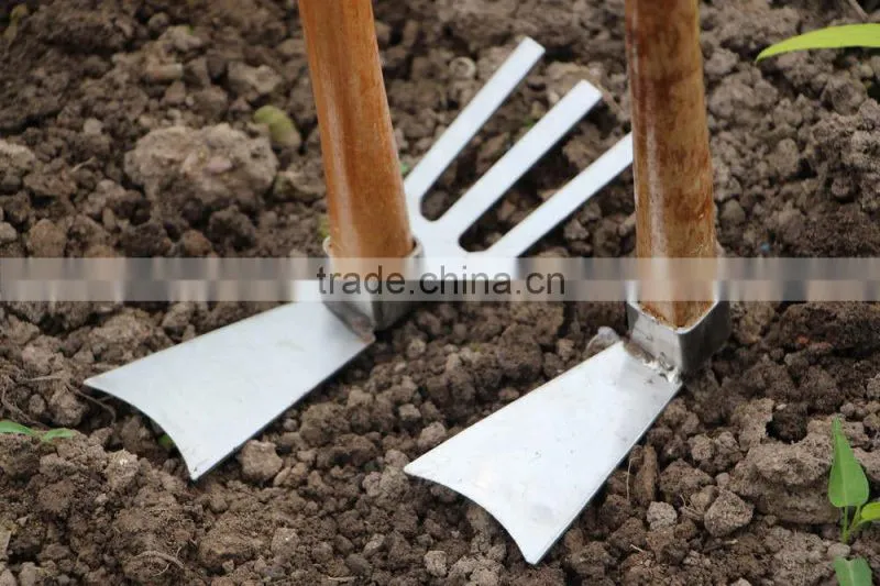 double use hand rotary hoe with fork rake