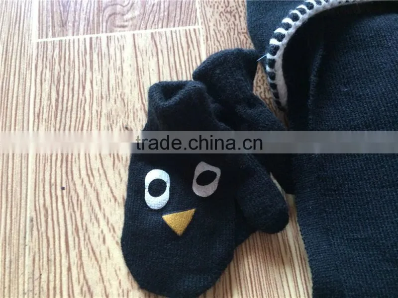Hot Sell Fashion Embroidery Knitted Hat Suit With Scarf And Gloves