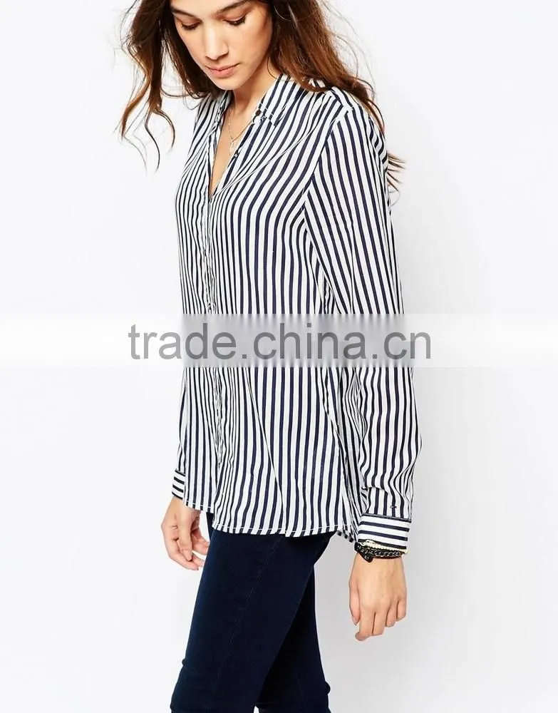 China factory OEM ODM 2015 new fashion customized Stripe Shirt With Long Sleeve