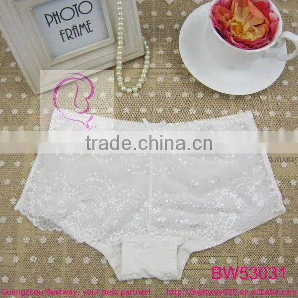 Open hot sex girl photo of sexy stock products sexy boyshort panties front transparent floral lace with bow back bamboo fabric
