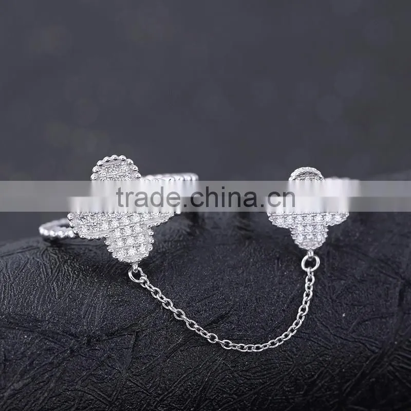 Yiwu factory direct cheap wholesale top quality romantic s925 double chained rings for women