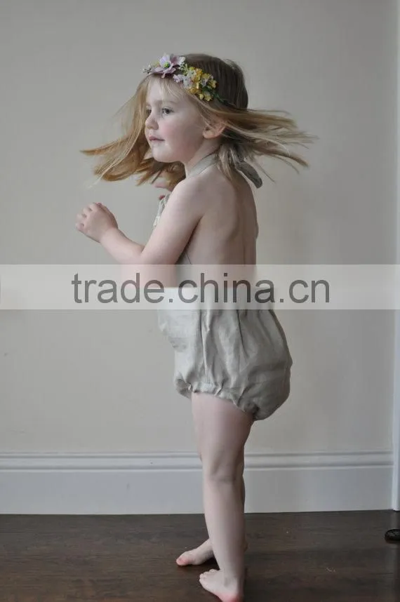 Beige Halter Girls Shorts Baby Clothes Romper Linen Baby Boutique Summer Outfit