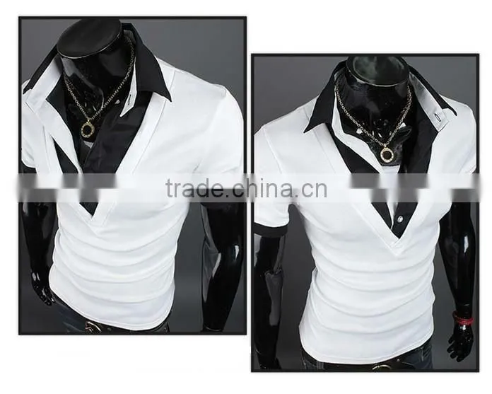 Mens fitted short sleeve V-neck t-shirts TB01