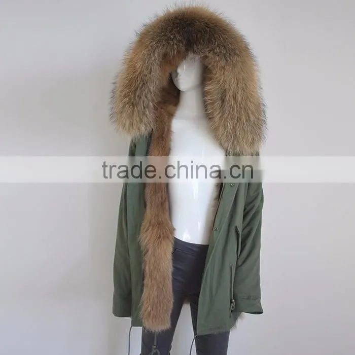 Myfur China Wholesale Fur Parka Mujer with Real Fox Fur Lining Raccoon Fur Collar Hooded
