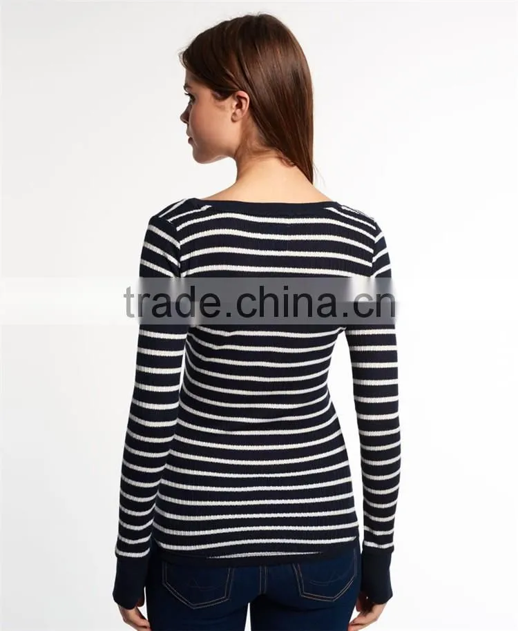 2016 China Manufacturer Shandao Latest Casual Style Autumn Long Sleeve Bodycon Striped Knit Cotton Women Fashion Tops
