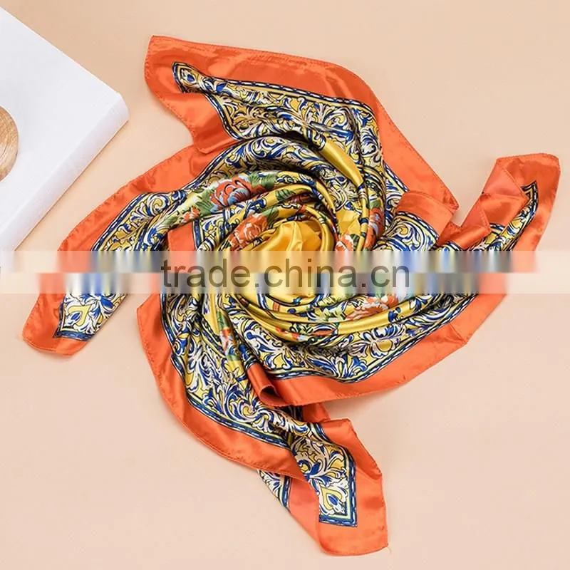 2017 Fashion Lady's Custom Digital Print Silk Satin Square Lady Scarf 90*90