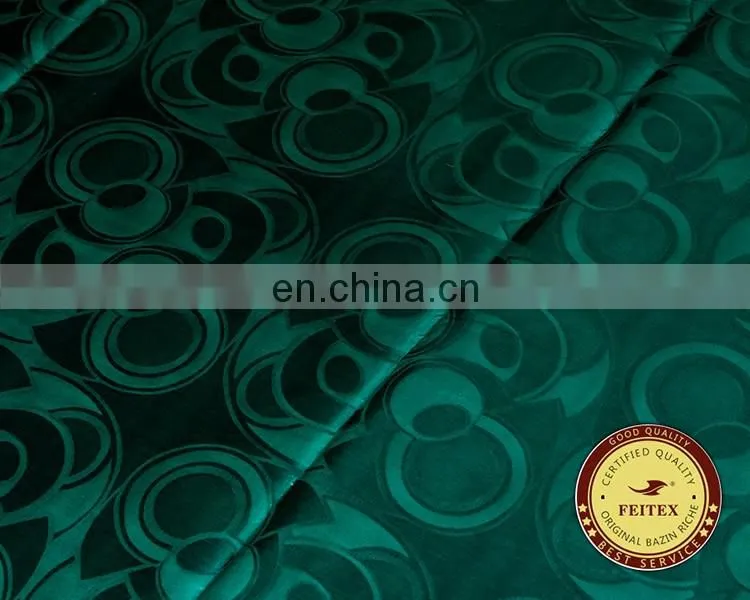 New Design Clothing Fabric Green Garment Fabric Shadda Guinea Brocade Cotton Wholesale Bazin Riche Jacquard Fabric FEITEX