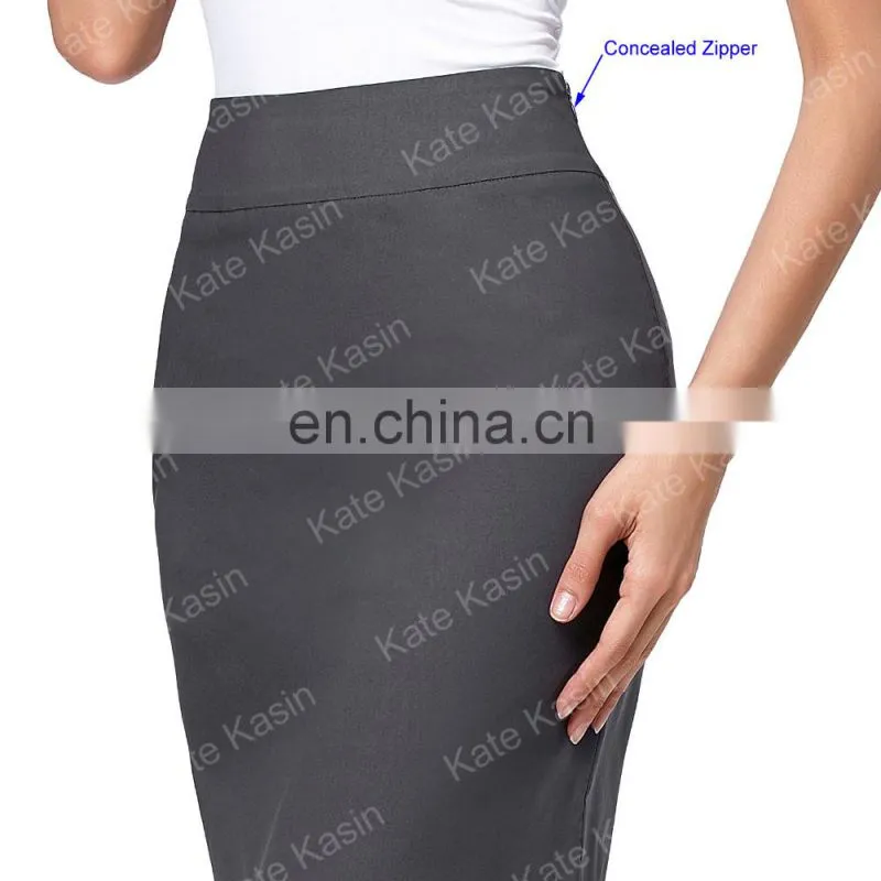 Kate Kasin Occident Women's High Stretchy Hips-Wrapped Dark Grey Pencil Skirt 20" KK000276-2