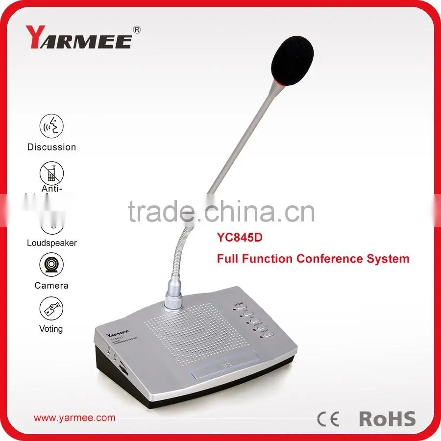 Voting function microphone with built-in speaker for conference system