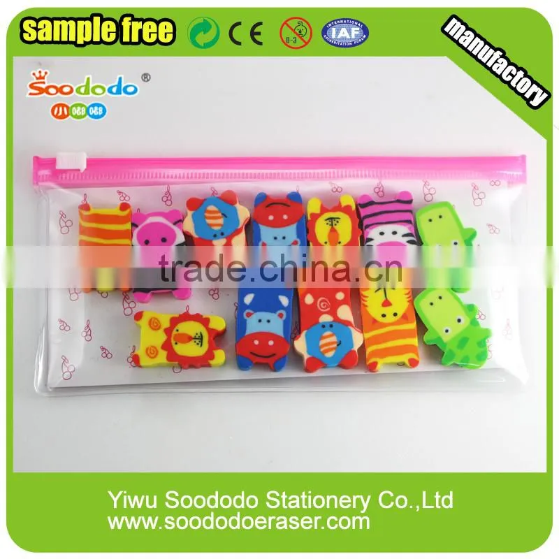 Colourful 2D erasers animal shape for kids office stationery