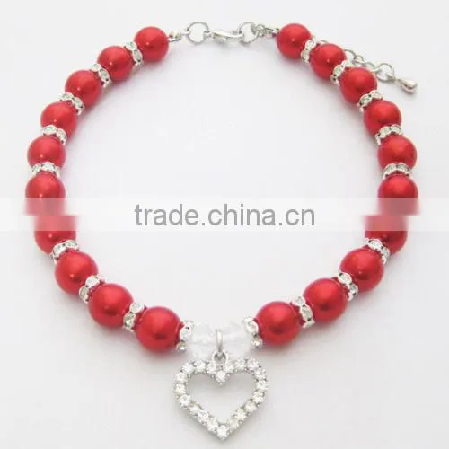 customized crystal pearl pet heart charm necklace in wholesale