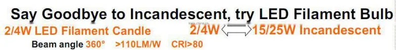 Newest Arrive 130lm/W 360 Degree 2W 4W LED bulb filament