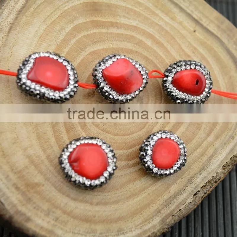 LFD-0013B DIY Druzy Coral Loose Bead , Pave Rhinestone Connectors Spacer Beads Jewelry Making