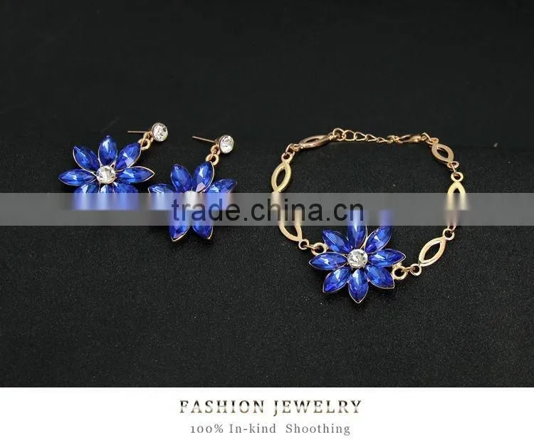 Women Bridal Wedding Jewelry Sets Charm Crystal Flower Pendant Jewelry Sets Shininy Bijoux Femme 2016