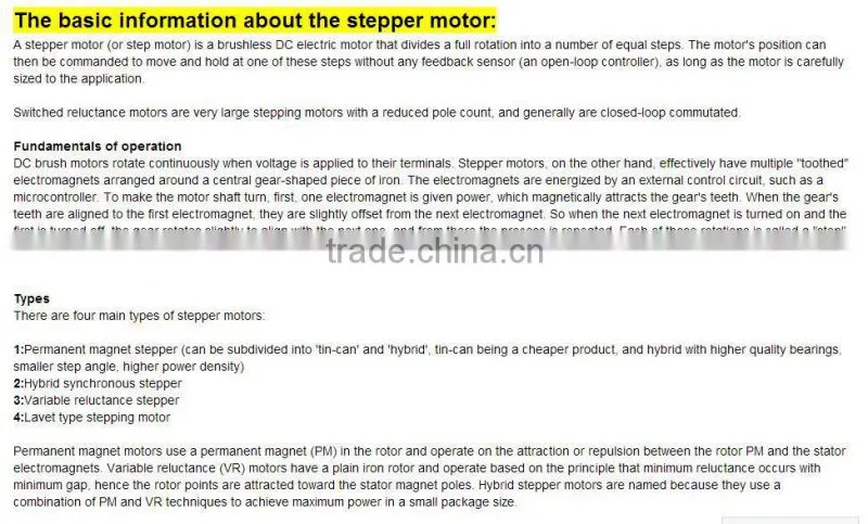57mm 1.8 Degree High Power Hybrid Stepper Motor/Stepping Motor 57STH76-1006A