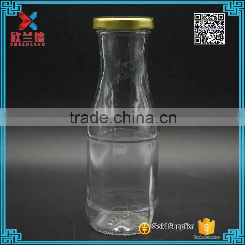 glass drinking bottle for milk with screw metal lid 200ml