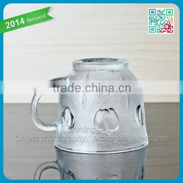 Frosted tea cups embossed logo glass tea cup with handle