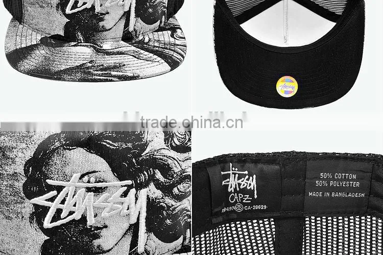 for summer cool 5 panel with woman printing in the front custom made hats