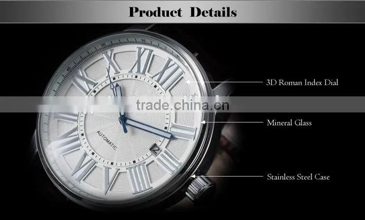 Imperial Big Roman Number Date Analog Leather Mechanical Watch for old people
