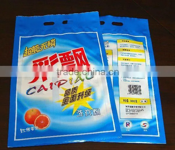 High quality washing powder plastic packaging bags with handle hole 800g