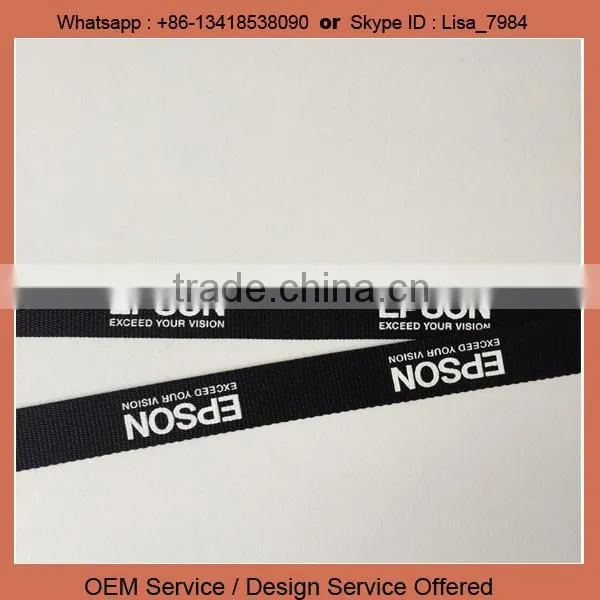 Custom logo cheap satin polyester heat transfer printed lanyard black lanyard