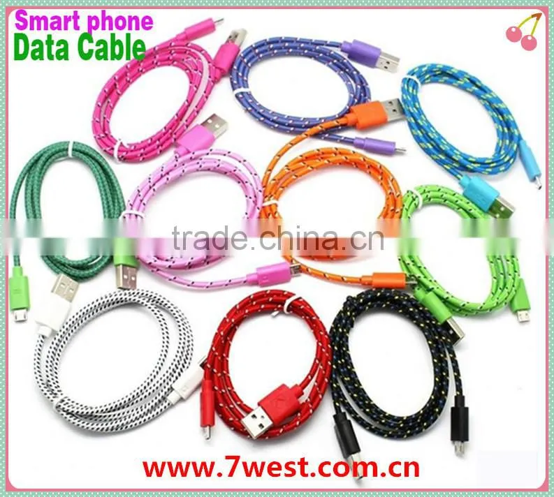 Newest Multi-color Nylon Woven Micro USB Cable Cord for Samsung, HTC, LG, Nokia and Sony