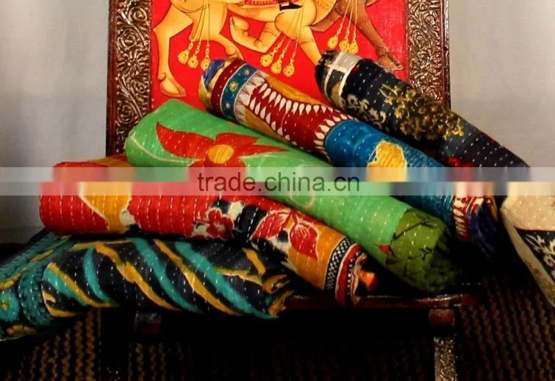 blue floral vintage kantha quilts saree quilts kantha saree bedspread twin queen king cover bedspread