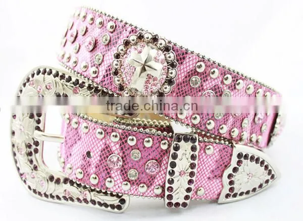 Bling western rhinestone leather lady belt Valentines Gift
