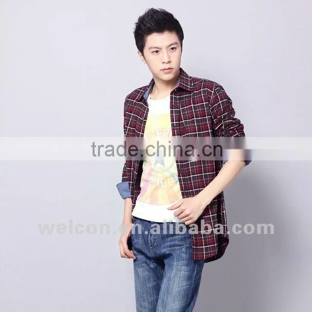 Latest pure cotton city leisure long sleeve fashion casual classic plaid shirts for men