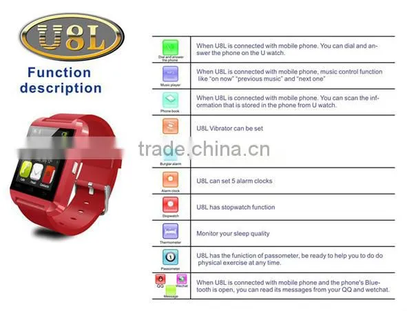 2016 hot sale ! sport water resistant bluetooth smart u8l android watch