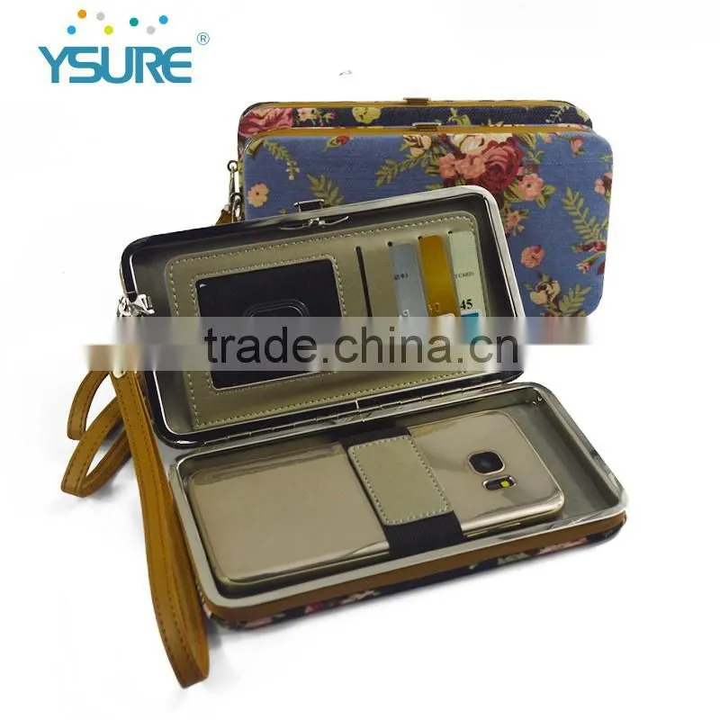 2016 New Style Jean Material Lady Wallet Metal Cases for Universal Mobile Phone, with Mirror and Card Slots