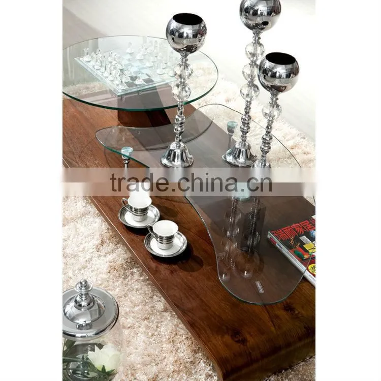 S shape glass and wooden coffee table S125