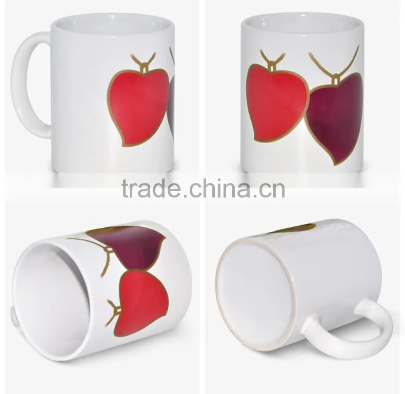 Personalised 11oz heart shape color changing ceramic digital printing mug