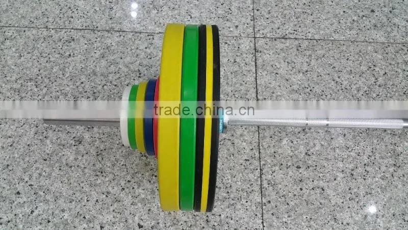 Weight Lifting Olympic Bar With Solid Virgin Training Bumper Plate