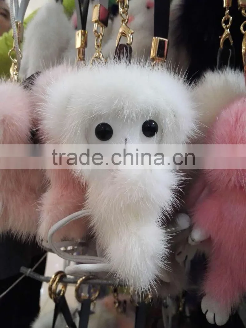 wholesale fashion little monkey key chain with mink fur