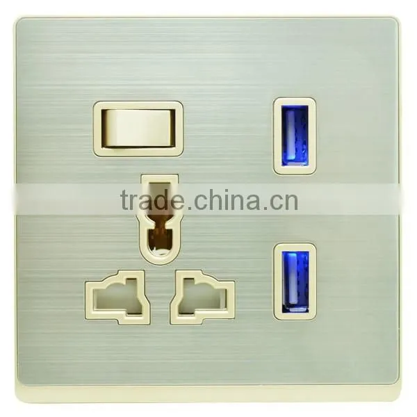 UK standard combination 13a switch socket with double USB socket