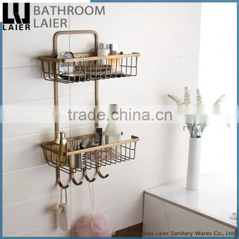 Simpe-style brass antique bronze plating with hook wall mounted Bathroom accessories double corner basket