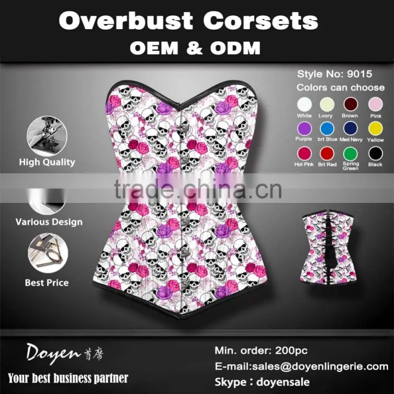 2016 new skull steel boned waist cinchers front zipper corset