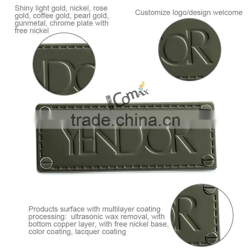 Decorative screw type custom engraved handbag logo metal plate
