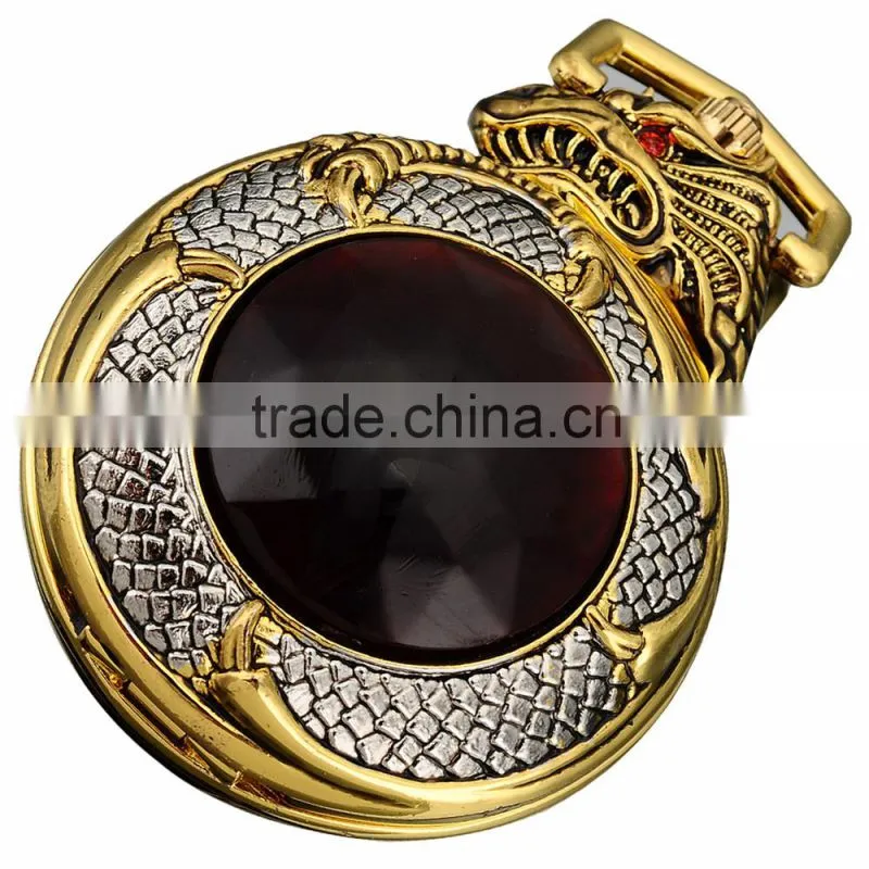 Classic Lady Necklace Chain Quartz Analog FOB Red Crystal Pocket Watch