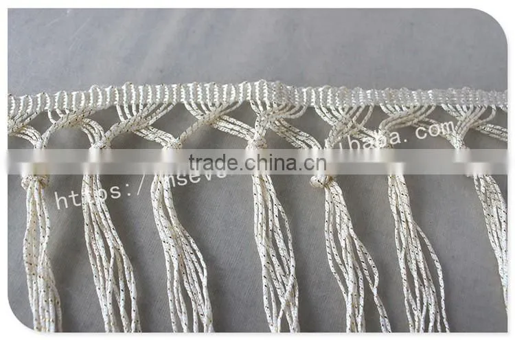 Fashion design off-white 15.5cm width knot polyester fringe trim wholesale