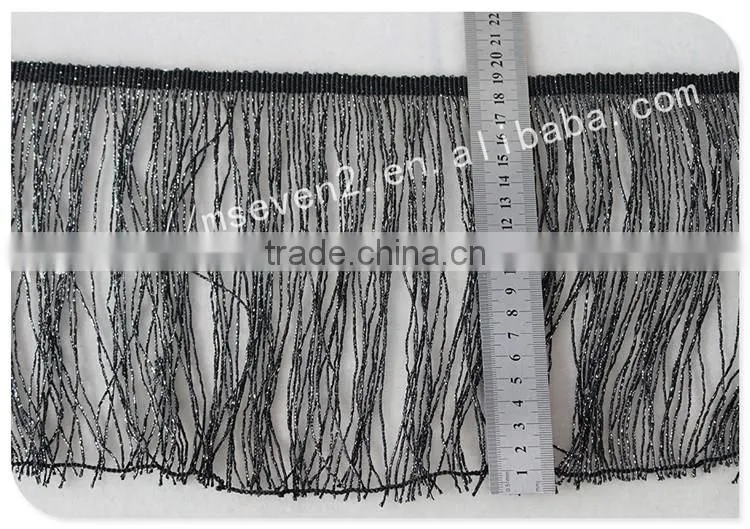 Hot selling 19cm width black polyester fashion trim finges